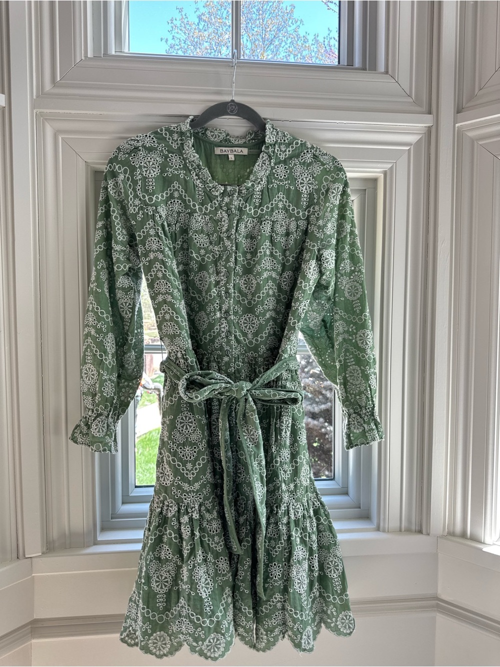 Baybala Green Floral Tie-Waist Long Sleeve Dress